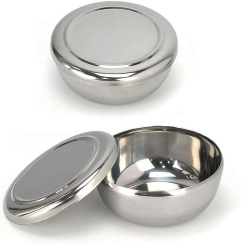 Stainless Steel Korean Kitchen Restaurant Dinner Soup Rice Bowl & Cover - 2 Sets