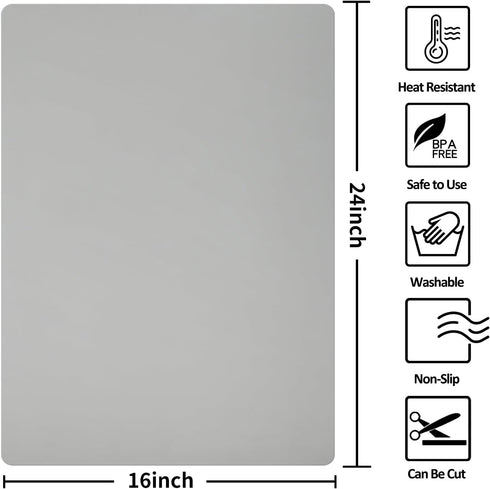 Silicone Mats for Kitchen Counter Thicker Extra Large Heat Resistant Mats Countertop Protector Liners for Bottom of Oven Air Fryer Coffee Maker, 24" x 16" x 2 mm, Grey by InfiOne