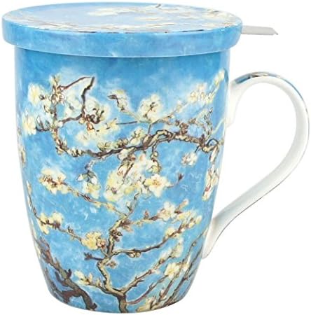 McIntosh Mugs Van Gogh Almond Blossom Fine Bone China Tea Mug with Lid and Infuser (15 oz)