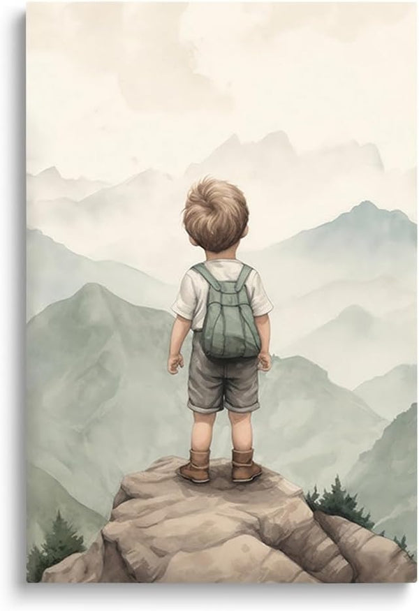 SKYSUKEY Baby Boy Nursery Wall Decor, Boy Adventure Toddler Room Decor, Watercolor Mountain