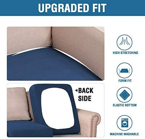 H.VERSAILTEX High Stretch Individual Seat Cushion Covers for Sofa Slipcovers, Navy Jacquard Twill Fabric (1 Pack)