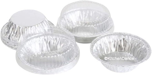 KitchenDance Disposable Aluminum Mini Tart Pans with Lid, 3 Inches Round, Pack of 100