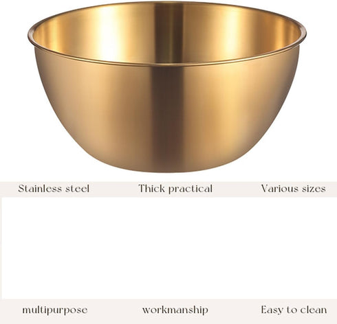Stainless Steel Salad Bowls Set of 2 Mixing Bowls with Measurement Markings, 3.17 Quart Gold Serving Bowls
