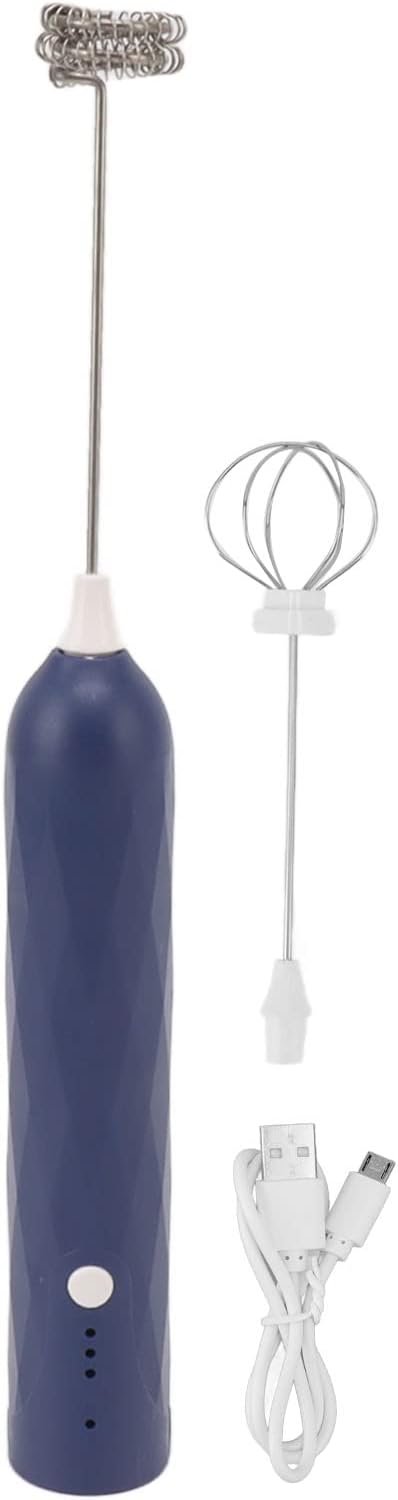 Handheld Milk Frother, Coffee Foam Maker USB Rechargeable Hand Drink Mixer with 3 Speeds and 2 Heads
