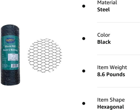 18" x50' 1" 20GA PVC Hexagonal Poultry Netting Chicken Wire x Mesh Black
