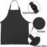 Kids Adjustable Cotton Apron and Chef Hat Set, Large Pocket Black Bibs for Cooking Baking Painting