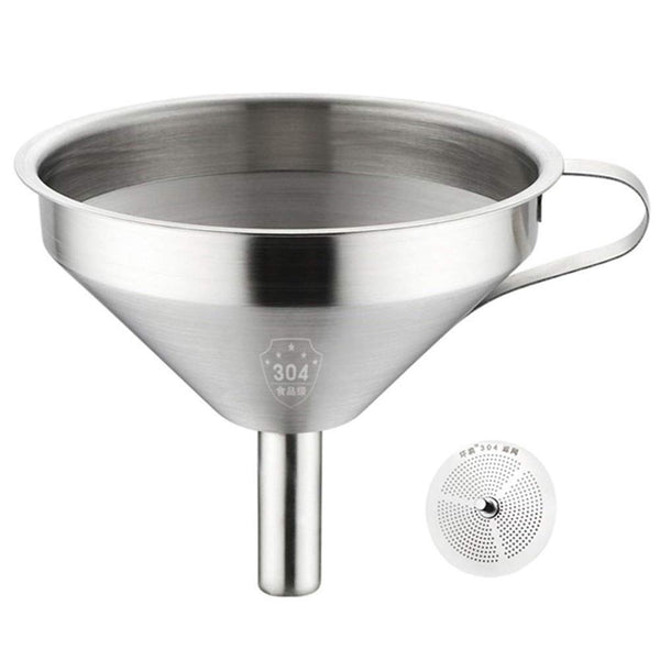 Stainless Steel Funnel with Fine Mesh Strainer, 5-Inch Metal Hopper with Handle, 300 Mesh Cooking Oil Filter Set