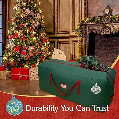HOLIDAY SPIRIT Christmas Tree Storage Bag - Heavy-Duty Tree Bag with Durable Reinforced Handles & Zipper, Waterproof Storage Bag Protects from Moisture & Dust (Fits a 7.5FT Tree, Green) by HOLIDAY SPIRIT