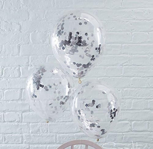 Silver Confetti Balloons 12" Lalex Blue SET 40 - Free Ribbon + Blow Helper for Toddler Boy Party
