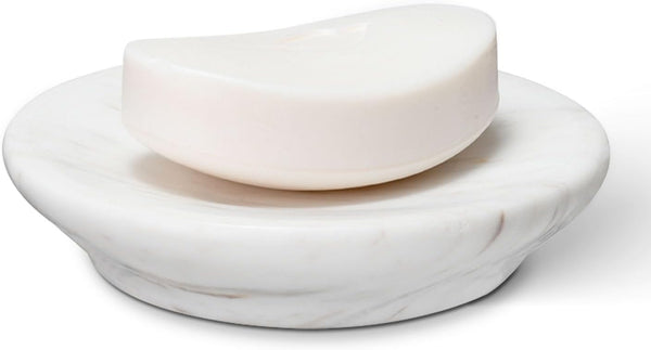 Natural Marble Soap Dish, Round White Jewelry Dish 4.5 Inch, Limestone Shower
