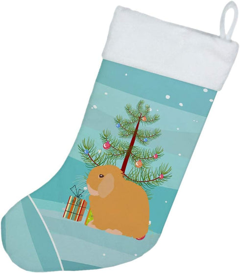 Caroline's Treasures BB9335CS Holland Lop Rabbit Christmas Stocking, Teal Fireplace Hanging Holiday Decor