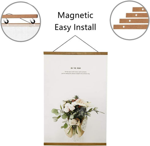 Miaowater Magnetic Poster Frame Hanger, Light Wood Wooden Frames for Photo Picture Art Canvas Print, 16''