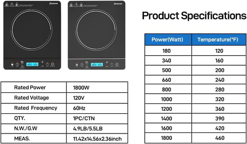 Panana Portable Induction Cooktop Hot Plate Countertop Burner 1800W, 10 Temp Levels, Timer, Touch Panel (Blue LCD)