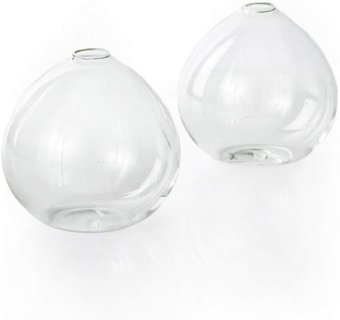 Serene Spaces Living Set of 2 Clear Ball Bud Vase - Vintage Style Vase for Flowers, 4" Tall and 4" Diameter