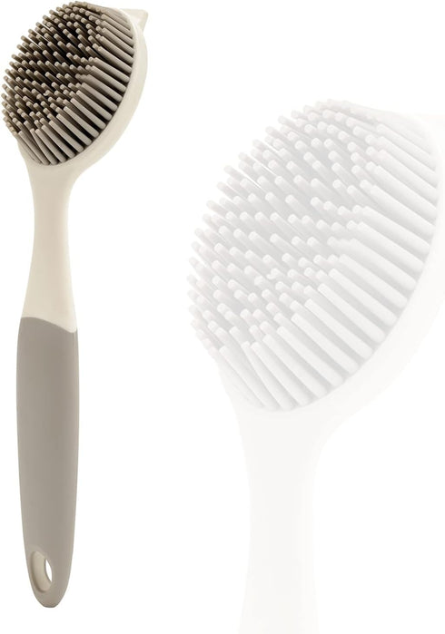AMORBASE Dish Scrubber, Silicone Soft Bristles Scrub Brush with Scraper Tip, Comfortable Grip