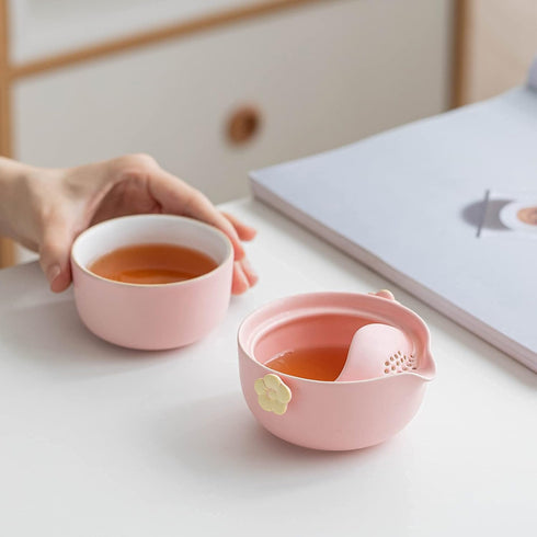 HEER Chinese Gaiwan Tea Set with Teapot and Cup for One, Small Ceramic Gongfu Teacup for Home Office