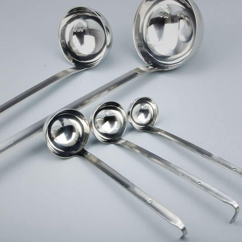 Stainless Steel Hooked Handle Ladle Set - 5 Pcs with Pouring Rim for Kitchen Cooking Soup Sauce