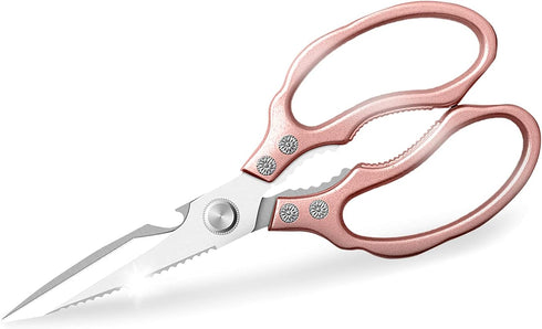 Heavy Duty Kitchen Scissors, Sharp Shears for Meat, Chicken, Fish, Poultry, Herbs, and Bread - Rose Gold, Dishwasher