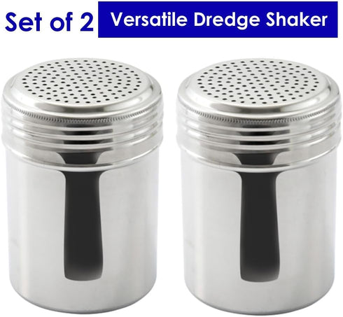 Great Credentials© Stainless Steel Versatile Dredge Shaker - Salt, Sugar Shakers 10 Oz. Each Set of 2