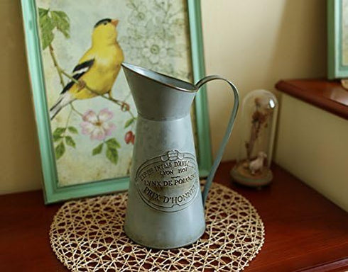 VANCORE Shabby Chic Large Metal Jug Flower Pitcher Vase