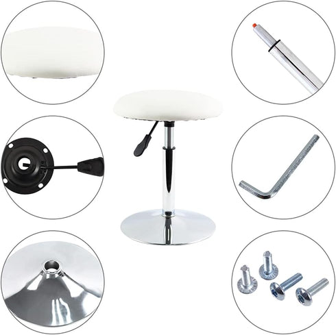 FURWOO Adjustable White Round Vanity Stool - Mini Bar Chair for Salon & Spa