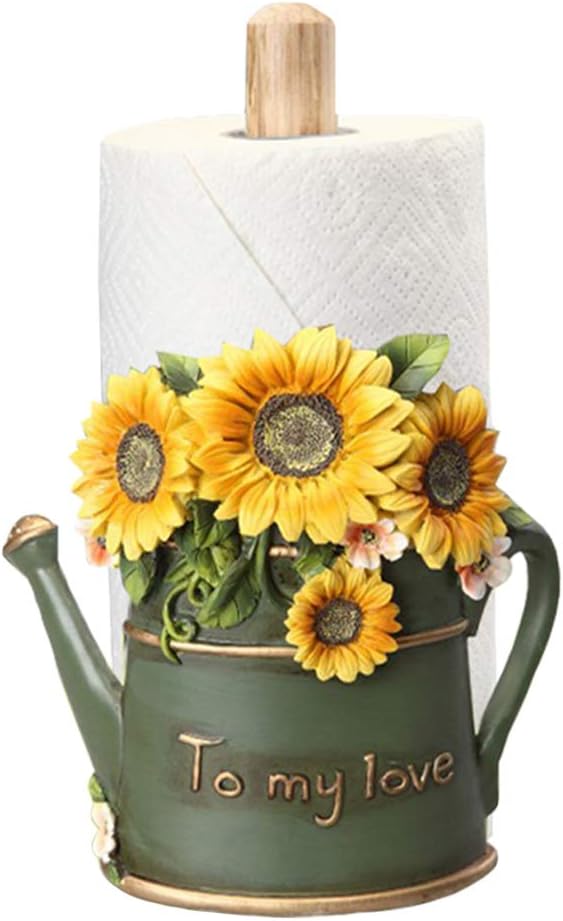 MASSJOY Paper Towel Holder with Sunflower Flower Decor, Resin Crafts Display for Kitchen