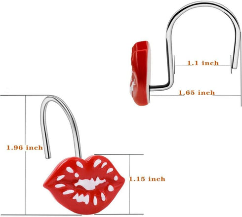 Mothers Day Love Shower Curtain Hooks Set, Red White Decorative Funny Gifts, Rustproof Metal Hooks, 12Pcs