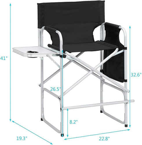 41'' 400LBS Tall Directors Chair, Portable Makeup Artist Chair with Side Table, Tall Folding Chair for Camping, Home