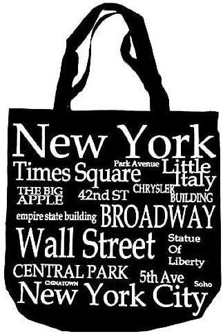 New York Black and White Canvas Tote Bag, 100% Cotton, 14 Inches, New York City Souvenir
