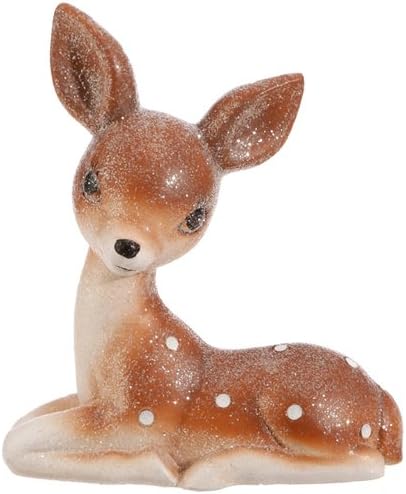 RAZ Imports INC Vintage Style Laying Deer Figurine, 6.75" Glittery Baby Deer Statue