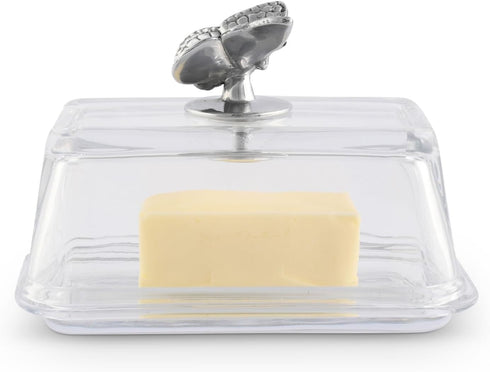 2-Piece Arthur Court Glass Butter Dish with Lid Butterfly Knob | Classic Design Covered Butter Keeper | Covers