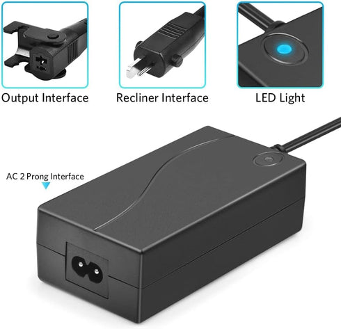 Sopito Universal Power Recliner Power Supply, Magnetic Ring 2-Pin AC/DC Adapter 100-240V for Electric Couch/Lift Chair