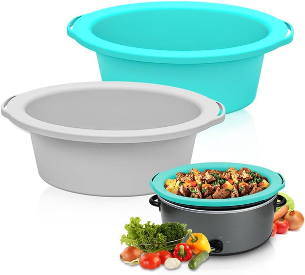 ChefAid Slow Cooker Liners, 100% Silicone Reusable Insert Accessories for 6-8 Quart Slow Cookers, Food Safe (Grey-Mint)