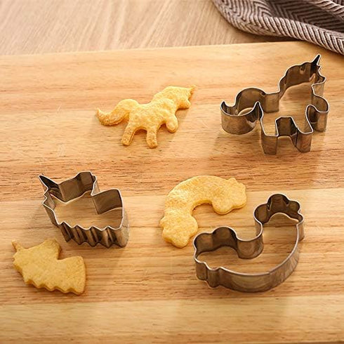 3-Piece Unicorn Cookie Cutter Set, Stainless Steel Unicorn, Rainbow & Head Shapes, Dishwasher Safe