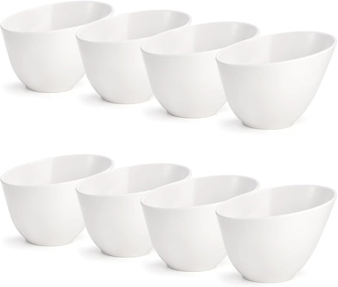 Fasmov 8 Pack Angled Melamine Serving Bowls, Large Party Snack Bowls, Salad Bowls for Weddings, Buffet, White