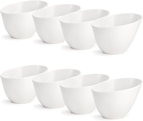 Fasmov 8 Pack Angled Melamine Serving Bowls, Large Party Snack Bowls, Salad Bowls for Weddings, Buffet, White