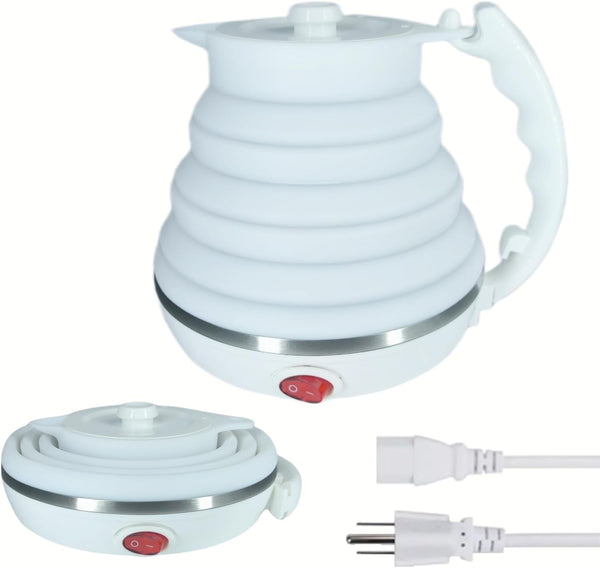 Travel Kettle Electric, Portable Collapsible Tea Kettle, Food Grade Silicone, Auto Shut Off (White)