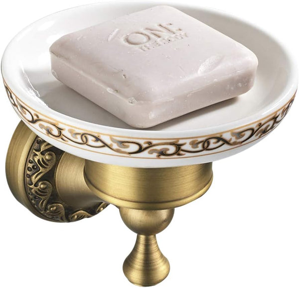 Leyden Shower Soap Dish, Antique Brass Dish Soap Holder, Luxury Art Engraved Wall Mount Bathroom Hardware