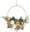Floral Hoop Wreath, Iron Artificial Rose Flower Wreath for Front Door, Wedding Party Nursery Decor - Orange