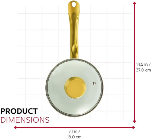 Holstein Housewares 2.5QT White Ceramic Nonstick Saucepan with Lid, Gold Color & Stainless Steel Handle