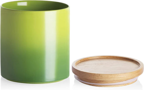 Sweejar Ceramic Food Storage Jar, Stackable Kitchen Canisters with Airtight Seal Wooden Lid, 16 Fl Oz (Gradient Green)