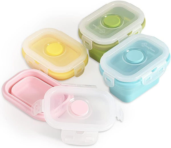 Collapsible Silicone Food Storage Container, Portion Control with Clip-on Lid, Pack of 4