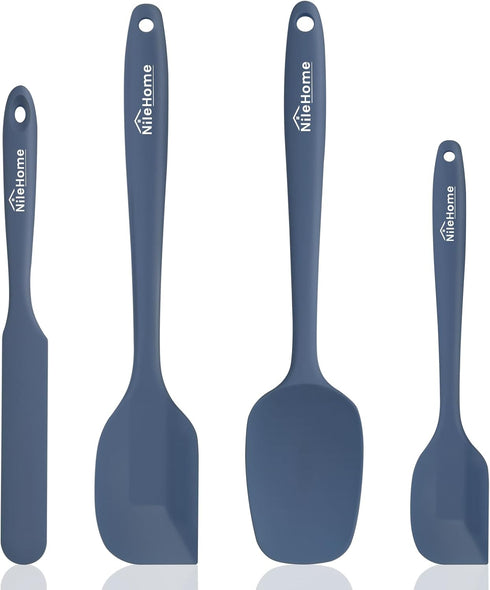 NileHome Silicone Spatula Set, 4 Pack High Heat-Resistant Rubber Cooking Spatulas, BPA-Free Seamless Design (Haze blue)