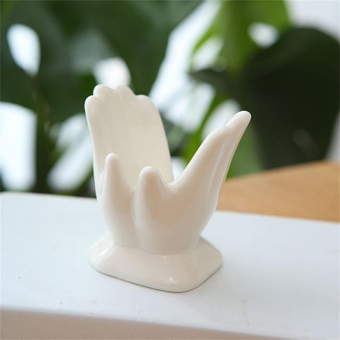 ourhommie Air Plant Holder Cute Ceramic Mini Hand Shape Stand Airplants Tillandsia Small Container Pot Plant Decorative