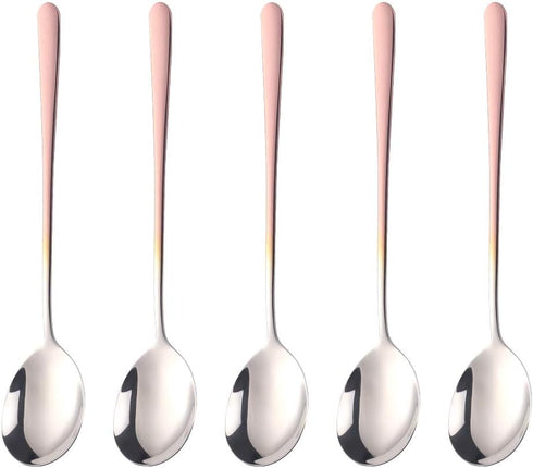 Buyer Star 5-Pieces 8-Inch Rose Gold Metal Korean Soup Dinner Spoon Set, Stainless Steel