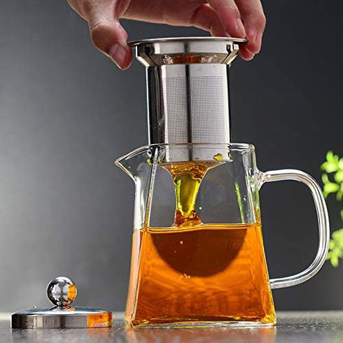 Glass Teapot with Stainless Steel Infuser & Lid, 550ML/19oz Borosilicate Glass Tea Kettle, Stovetop Safe for Blooming &