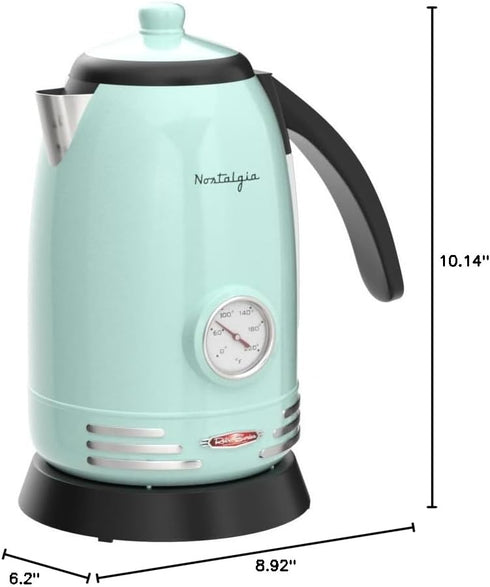 Nostalgia Retro Electric Tea and Water Kettle, 1.7 Liters, Stainless Steel, Auto-Shut Off, Aqua