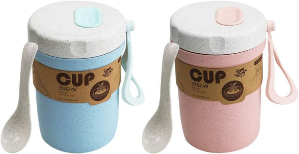 LZYMSZ 2PCS Wheat Straw Soup Cup, 300ml Portable Microwaveable Breakfast Cup, 2
