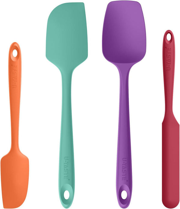 U-Taste Heat Resistant Silicone Spatula - 480ºF Food Grade Kitchen Baking Bowl Scraper - 4 Pcs Colorful