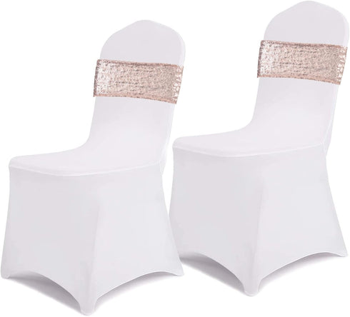 SquarePie Pack of 10 Sequin Chair Sashes, Shining Rose Gold Bows for Wedding Banquet Party Decor